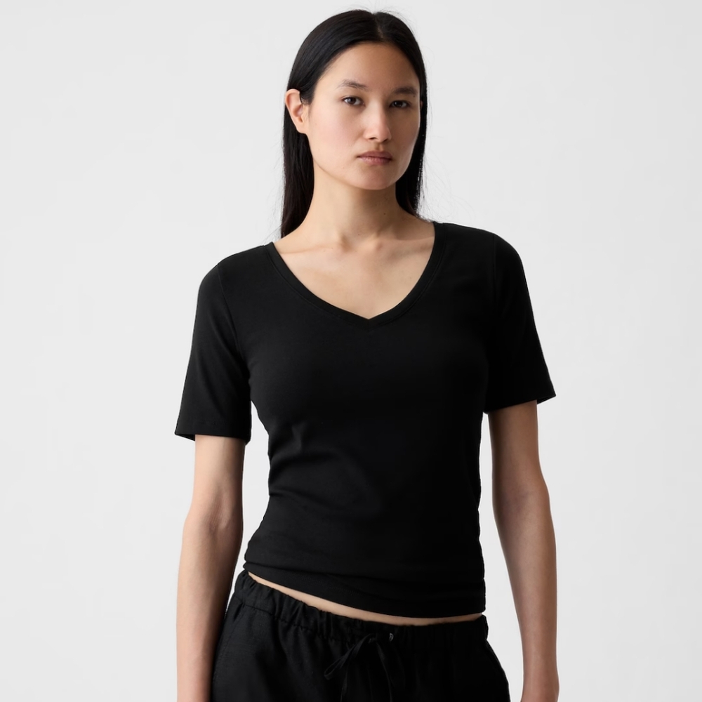 Gap Modern V-Neck Tee Short Sleeve Top True Black Size XS